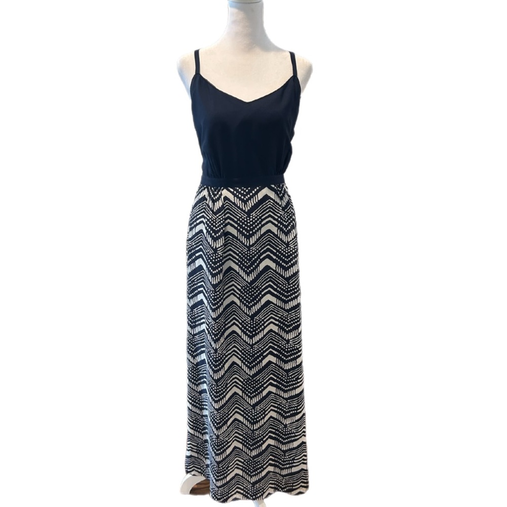 Crew Factory Navy White Chevron Stripe Pattern Maxi Dress Size 10